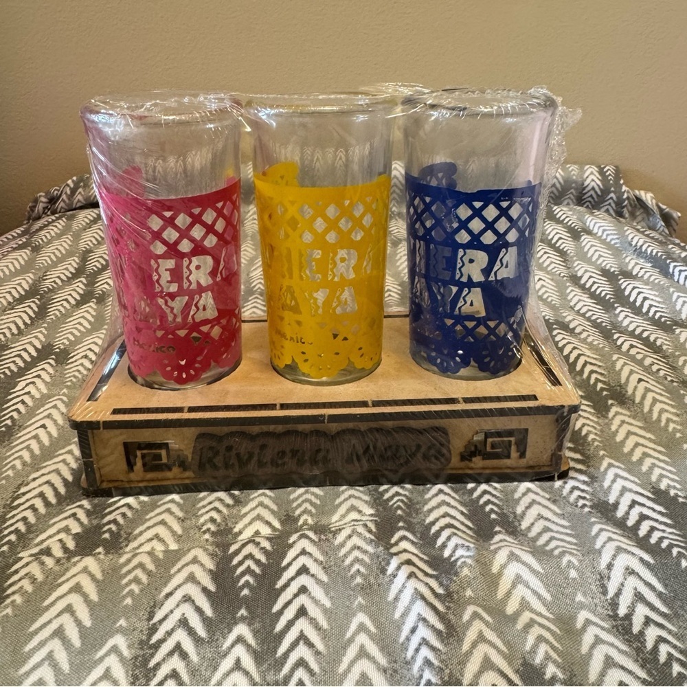 Colorful Glass Set with Holder
